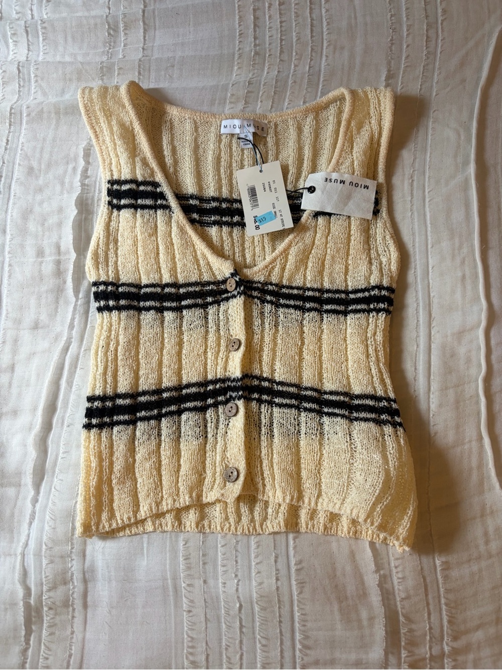Cream Stripe Knit Button-Front Tank